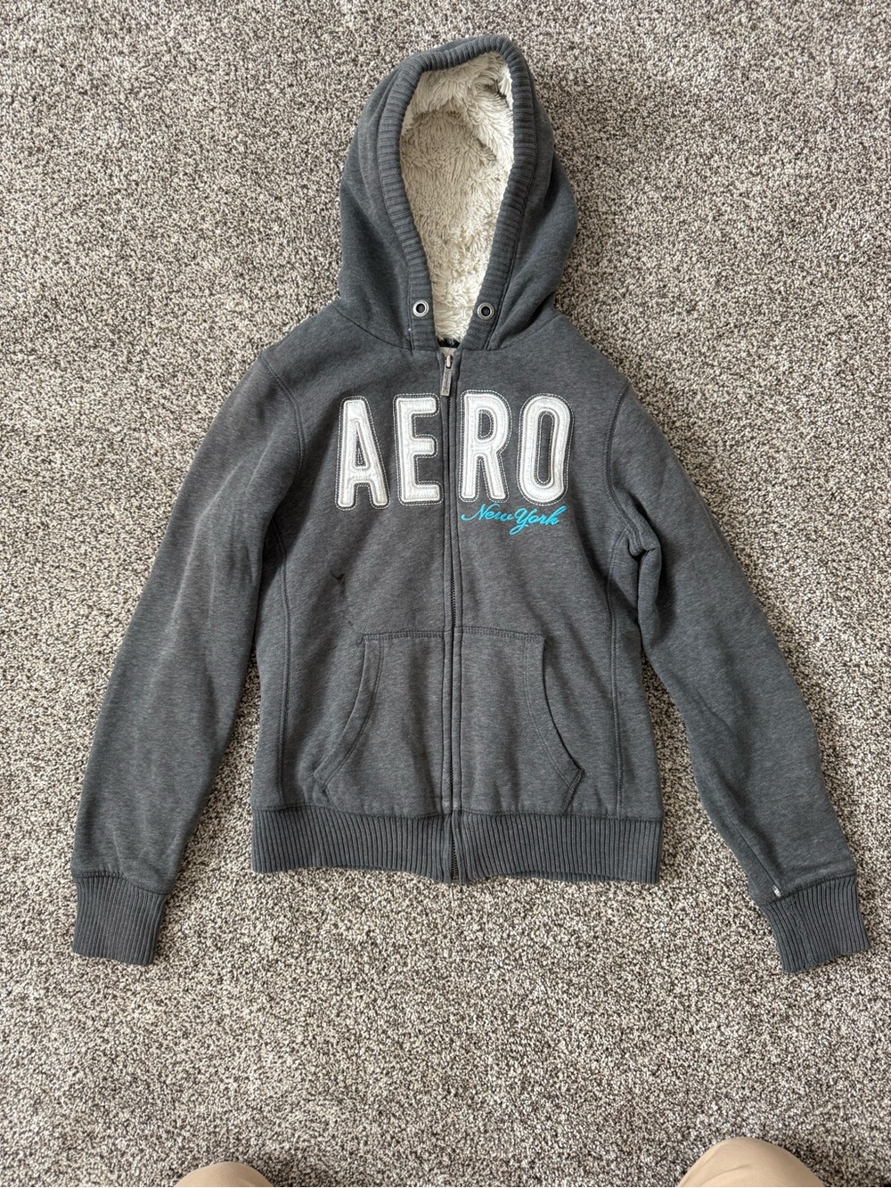 Aeropostale Vintage Y2K Fur-Lined Zip Up Hoodie Jacket Size Small